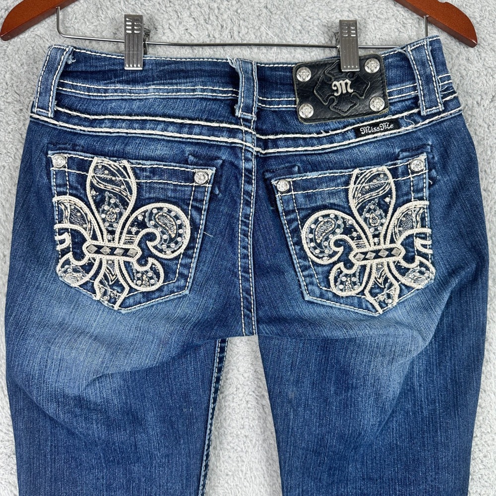 Miss Me‎ Bootcut Jeans Womens 26 (Fits 28x29) Blue Fleur De Lis Stretch JP5897B3